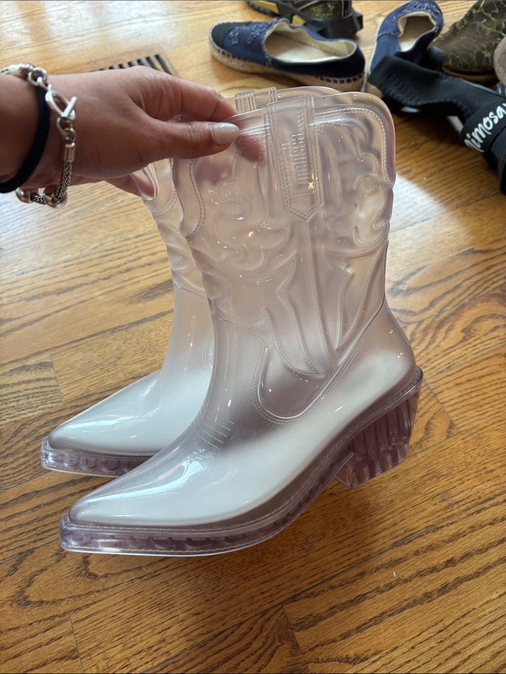 Melissa Clear to Light Purple Ombre Western Heeled Rain Boots - Women